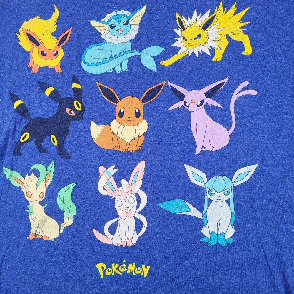 Pokemon T-Shirt Mens Large Blue Eeveelutions Graphic Short Sleeve Tee